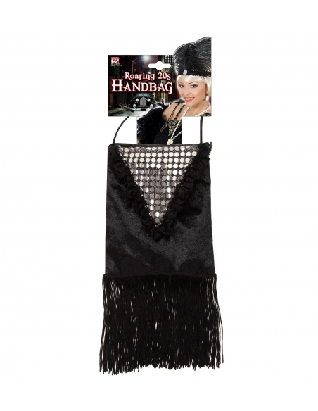 Sac rétro années 20 noir avec franges et paillettes