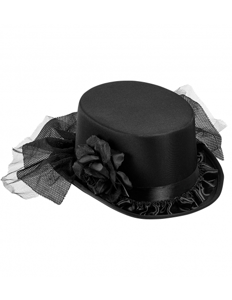 Chapeau haut de forme femme avec voile et rose