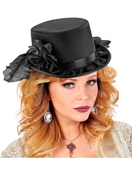 Chapeau haut de forme femme avec voile et rose