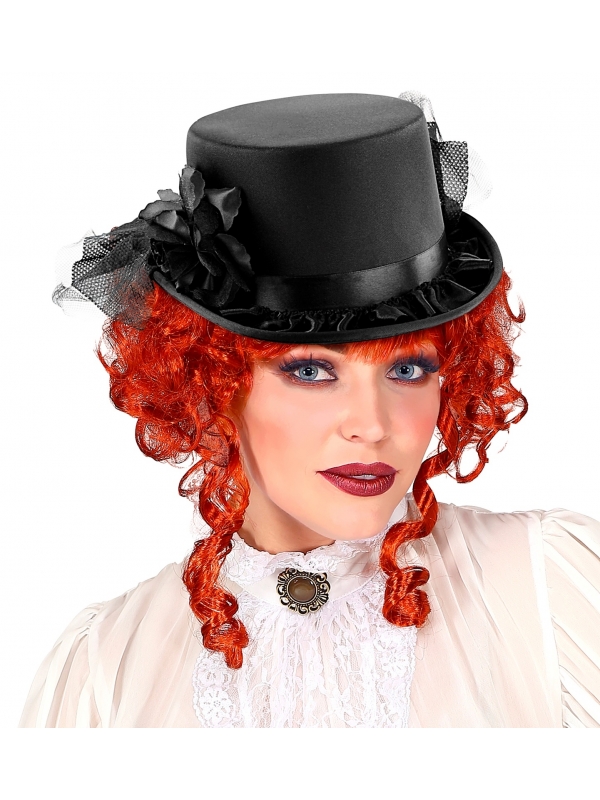 Chapeau haut de forme femme avec voile et rose