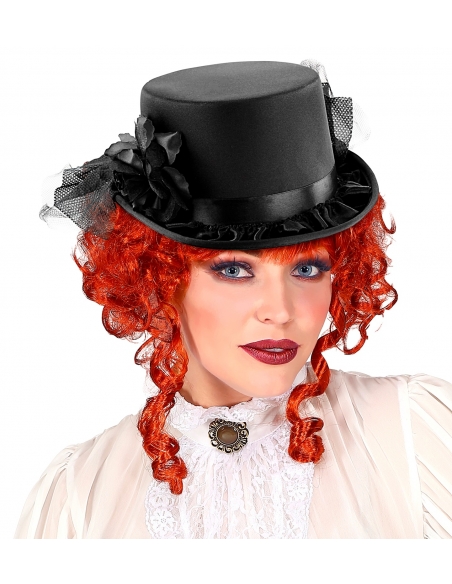 Chapeau haut de forme femme avec voile et rose