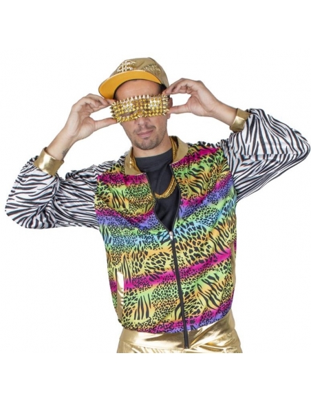Blouson années 80 homme motif animalier fluo