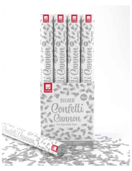 Lot de 12 Tireurs à confettis 50 cm biodégradables - argent