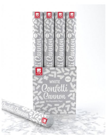 Lot de 12 Tireurs à confettis 50 cm biodégradables - blanc