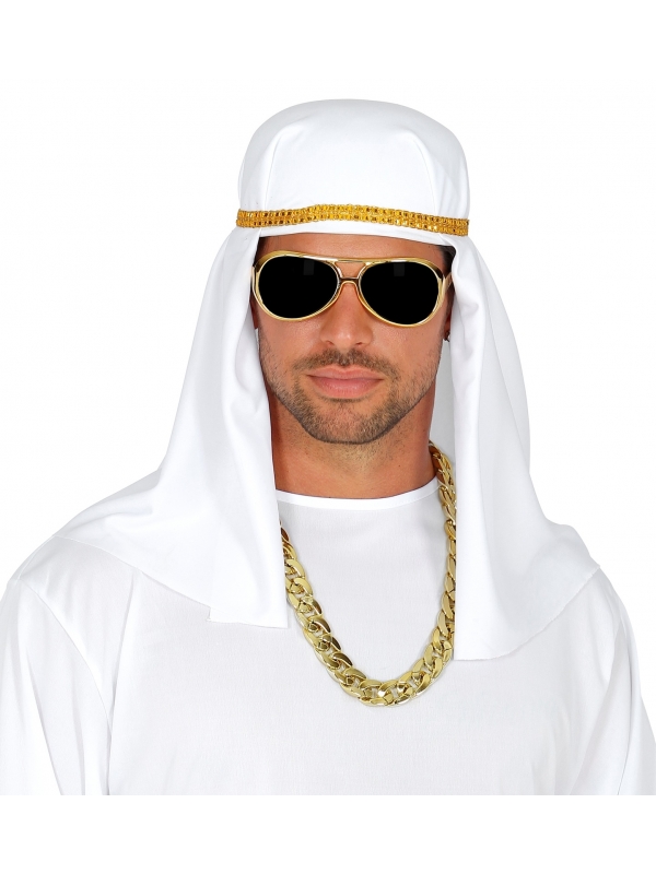 Set Sheikh Arabe avec coiffe, lunettes et chaine en or