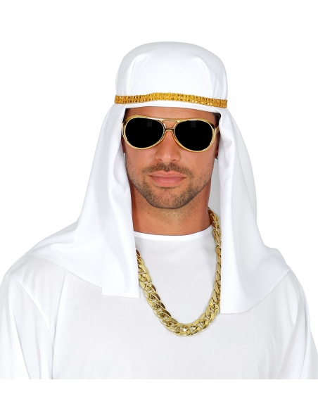 Set Sheikh Arabe avec coiffe, lunettes et chaine en or