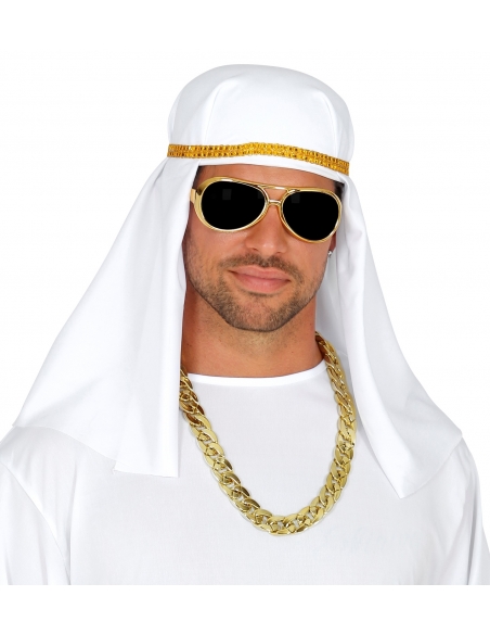 Set Sheikh Arabe avec coiffe, lunettes et chaine en or