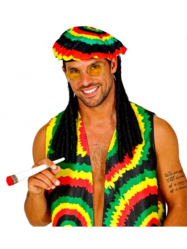 Set Rasta avec bonnet et dreadlocks, lunettes et grand joint