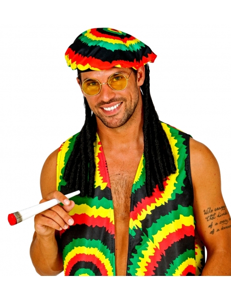 Set Rasta avec bonnet et dreadlocks, lunettes et grand joint