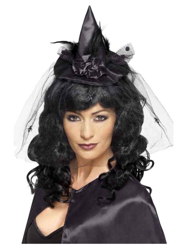 Mini chapeau de sorcière noir avec voile - femme