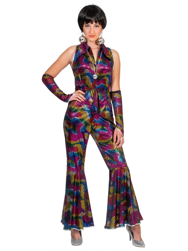 Combinaison Disco femme arc-en-ciel avec couvre-bras