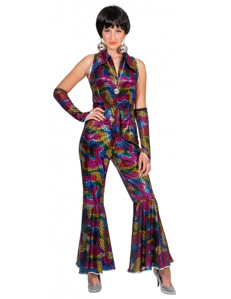 Combinaison Disco femme arc-en-ciel avec couvre-bras
