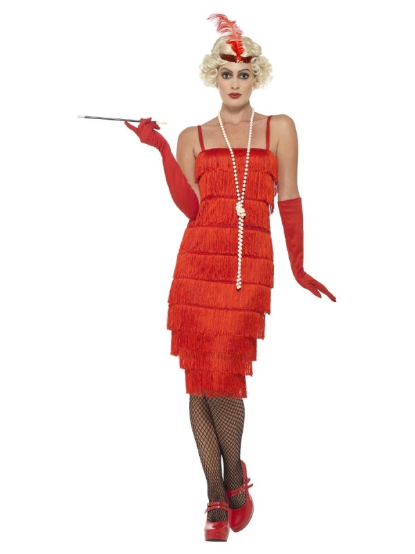 Déguisement Femme Années 20 - rouge (robe longue, bandeau et gants)