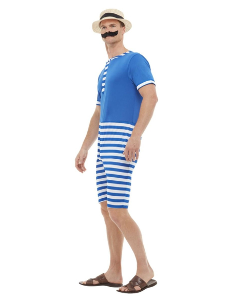Déguisement de bain rétro des années 20 homme, bleu et blanc
