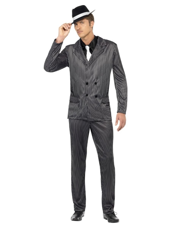 Déguisement Gangster Noir Homme (veste, pantalon, fausse chemise, cravate)