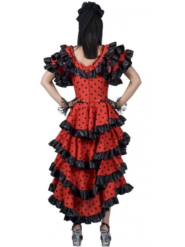 Robe danseuse Flamenco femme rouge à pois noirs