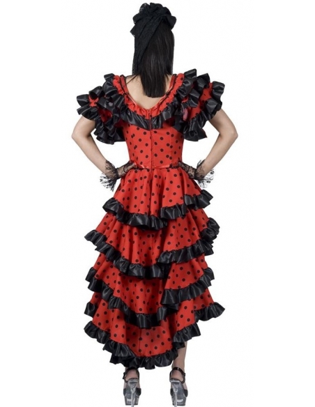 Robe danseuse Flamenco femme rouge à pois noirs