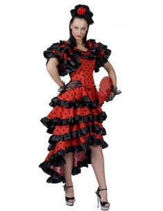 Robe danseuse Flamenco femme rouge à pois noirs