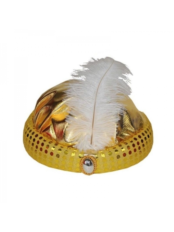 Turban de sultan avec pierre et plume - 3 couleurs au choix