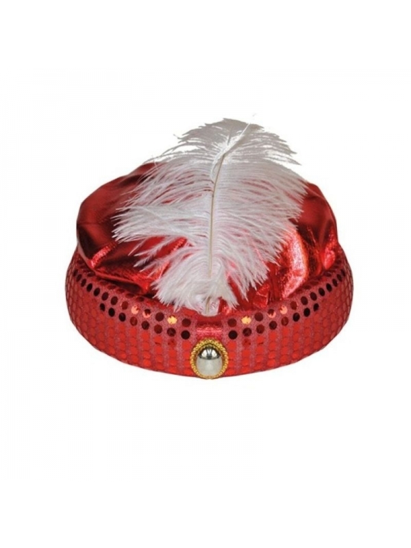 Turban de sultan avec pierre et plume - 3 couleurs au choix