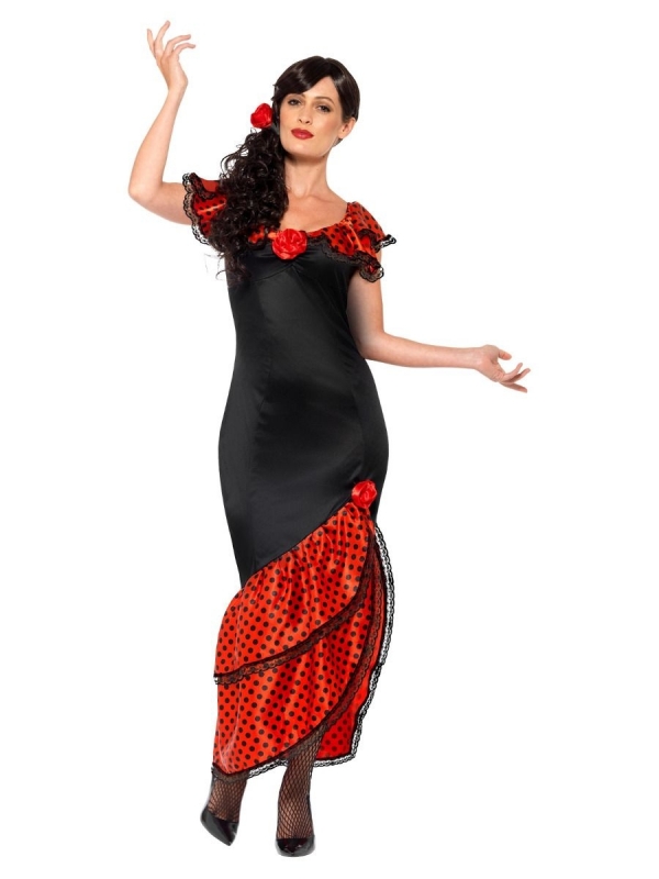 Costume Senorita flamenco (robe et fleur rouge)