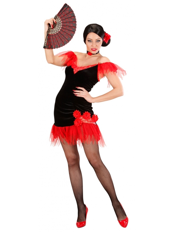 Déguisement espagnole femme, rouge et noire & ras du cou