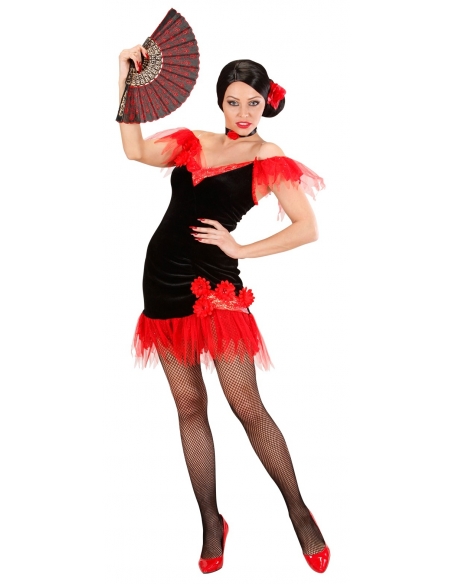 Déguisement espagnole femme, rouge et noire & ras du cou