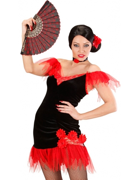 Déguisement espagnole femme, rouge et noire & ras du cou