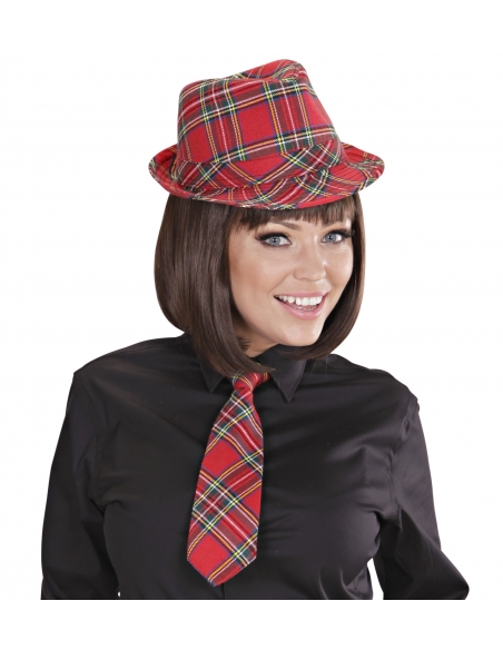 Chapeau feutre tartan rouge