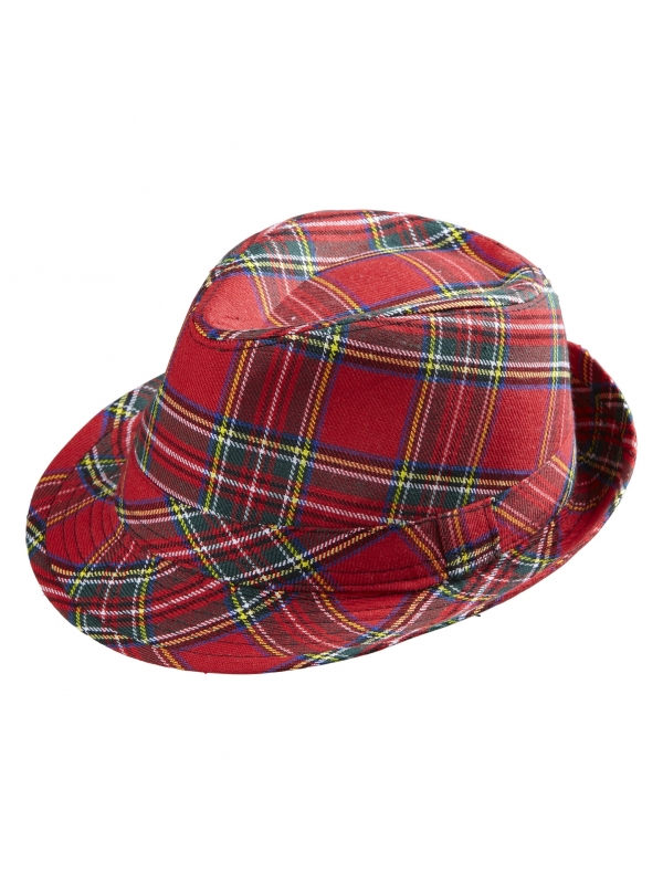 Chapeau feutre tartan rouge