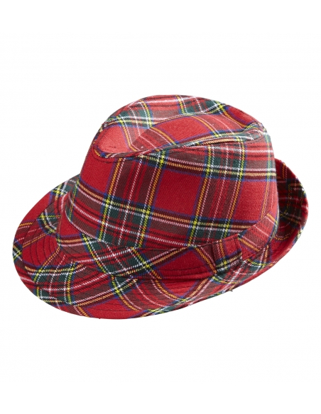 Chapeau feutre tartan rouge