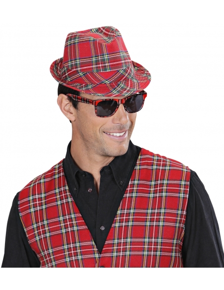 Chapeau feutre tartan rouge
