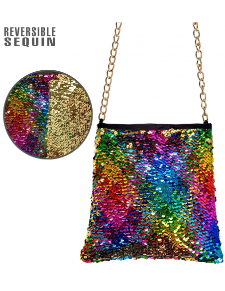 Sac à sequins Arc-En-Ciel, réversible doré