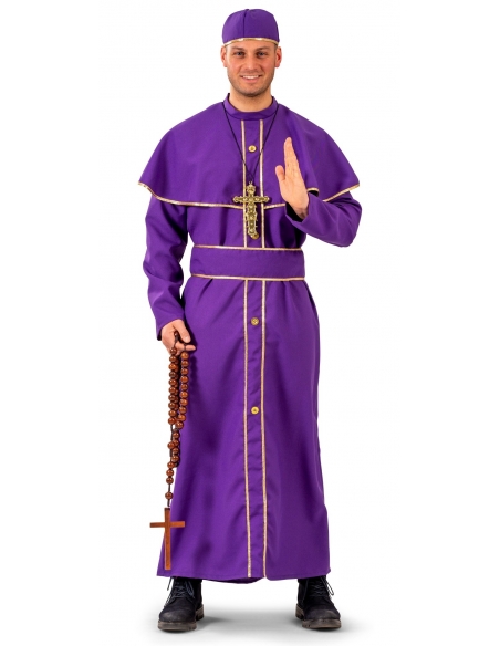 Déguisement évêque violet et doré homme