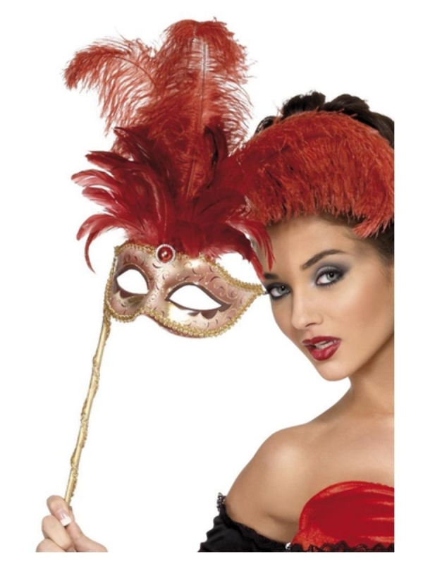Masque baroque fantaisie rouge à plumes