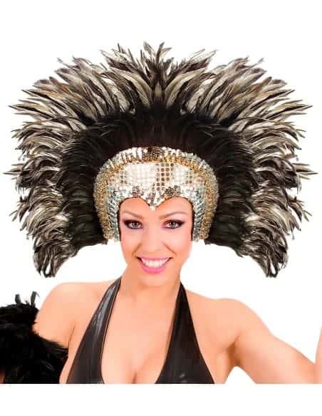 Coiffe cabaret sequins et plumes argent