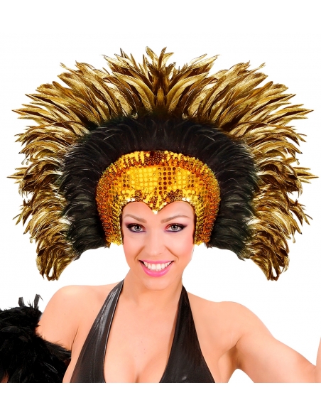 Coiffe cabaret sequins et plumes doré