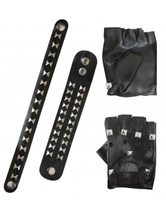 Set punk/Motard - gants et bracelets cloutés