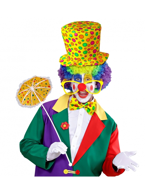 Set Clown adulte chapeau et nœud pap jaune à pois