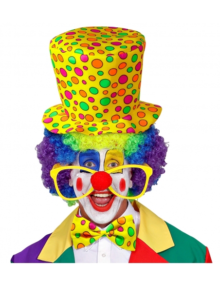 Set Clown adulte chapeau et nœud pap jaune à pois