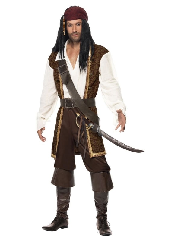 Déguisement Pirate Homme (veste, pantacourt, baudrier, ceinture, foulard)