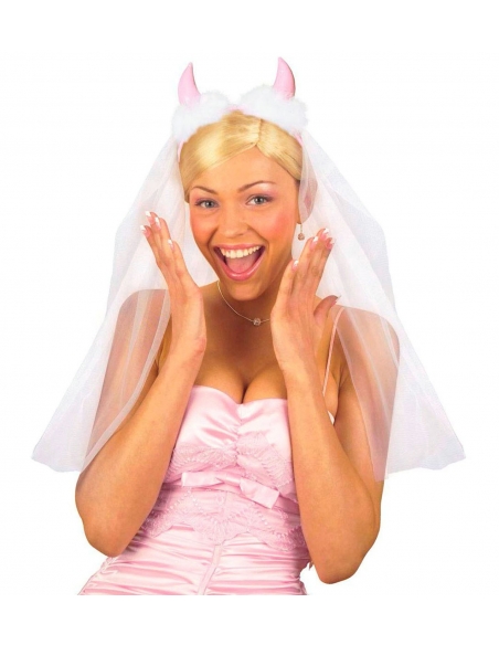 Voile de mariée avec cornes de diablesse roses