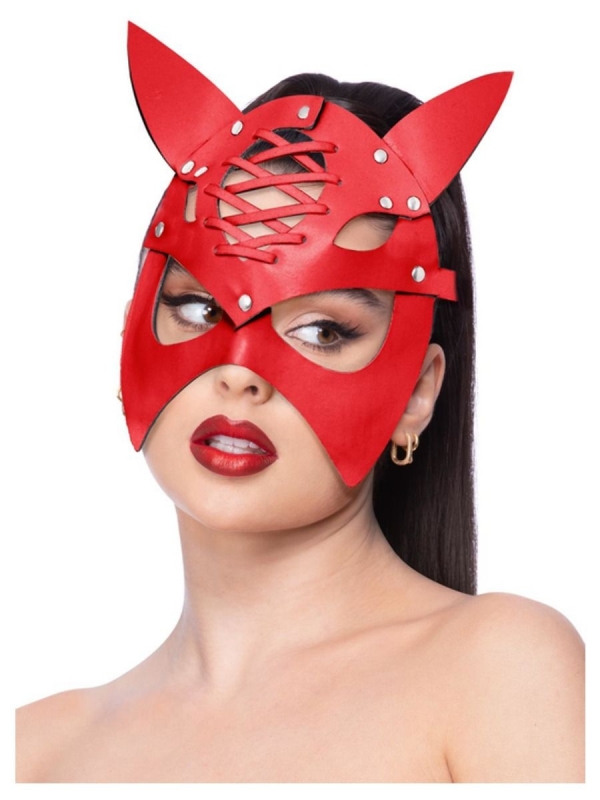Masque de diablesse en cuir rouge, femme sexy