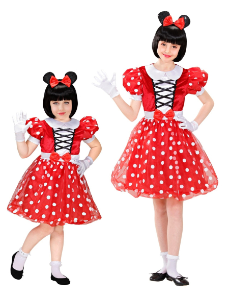 Déguisement Souris fille rouge (robe, oreilles avec nœud) du 1 au 13 ans