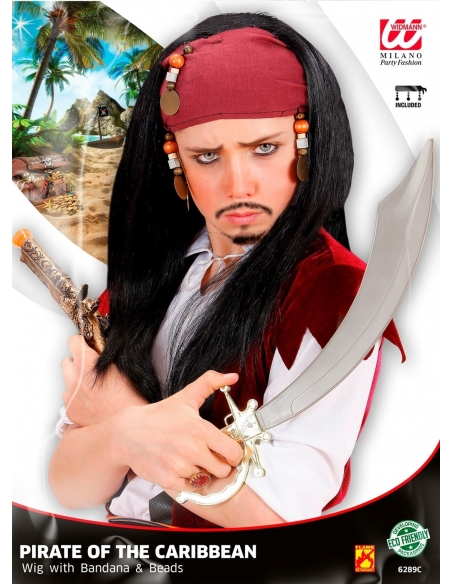 Perruque pirate de caraïbes enfant avec bandana et perles