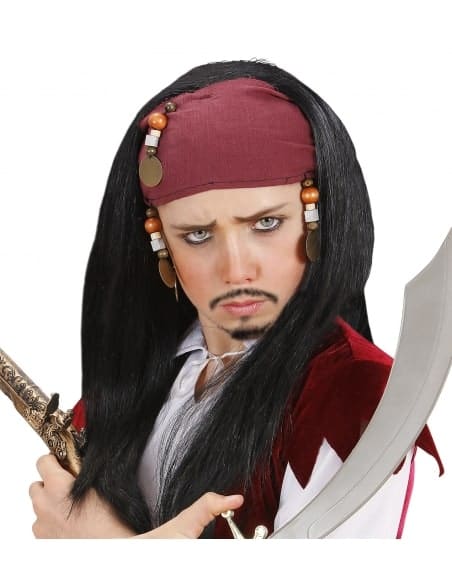 Perruque pirate de caraïbes enfant avec bandana et perles