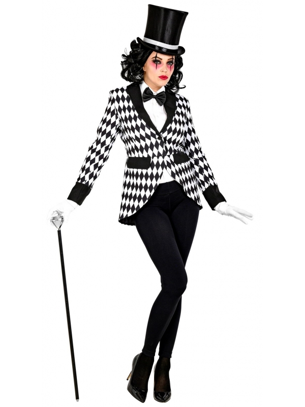 Veste femme à motif losange/arlequin noir et blanc