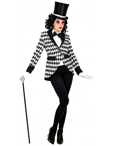 Veste femme à motif losange/arlequin noir et blanc