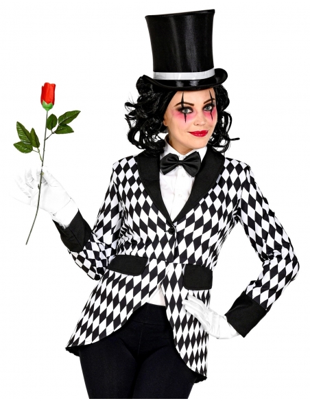 Veste femme à motif losange/arlequin noir et blanc