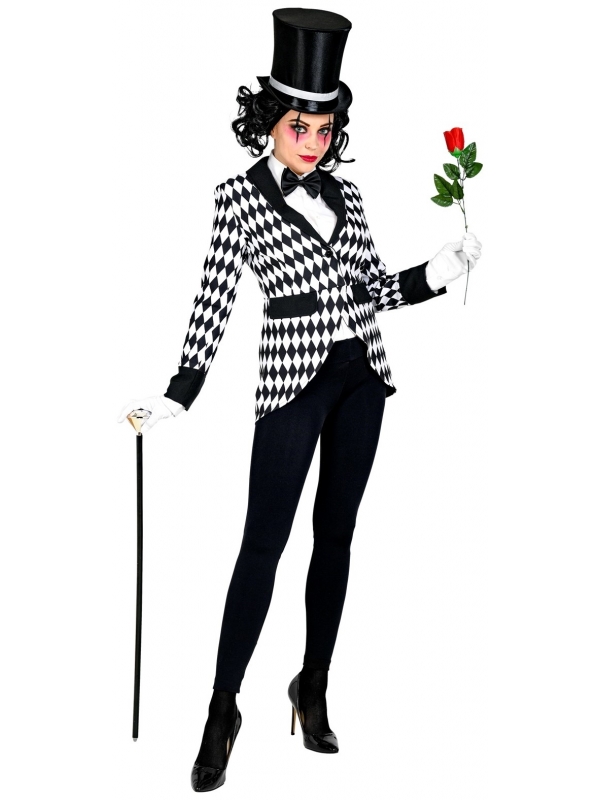 Veste femme à motif losange/arlequin noir et blanc